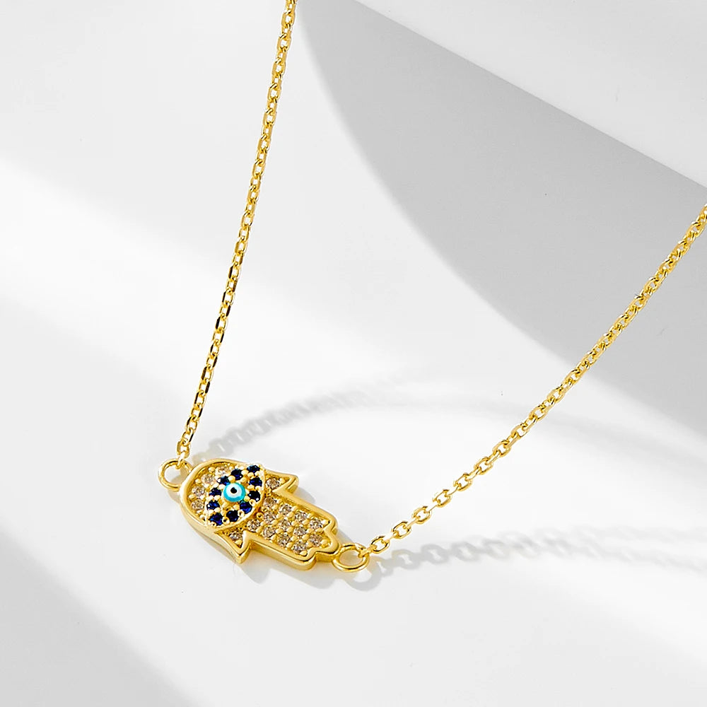 AN251 Peishang Wholesale Trendy Hamsa Necklace 925 Sterling Silver Necklace 14k Gold Plated Eye Necklace for Women - Image 2