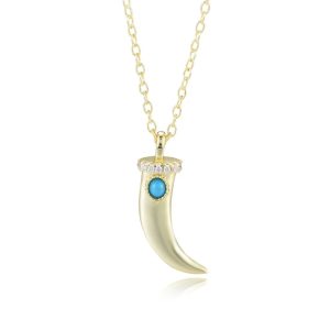 Exquisite 14k Gold Plating Astrology Sign Clavicle Chain White CZ Crescent Pendant S925 Silver Horn Turquoise Necklace Jewelry