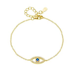 Peishang Wholesale Jewelry 925 Sterling Silver 14K Gold Plated Simple Blue Cz Zircon Evils Eye Bracelet