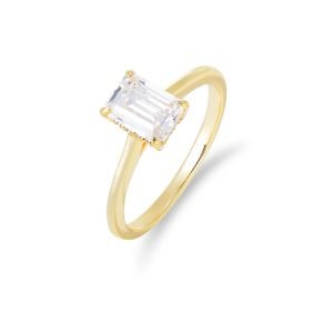 The New 2024 Rengas Wholesale 925 Sterling Silver 14K Gold Plated Jewelry Cz Big Baguette Cut Diamond Ring for Wedding