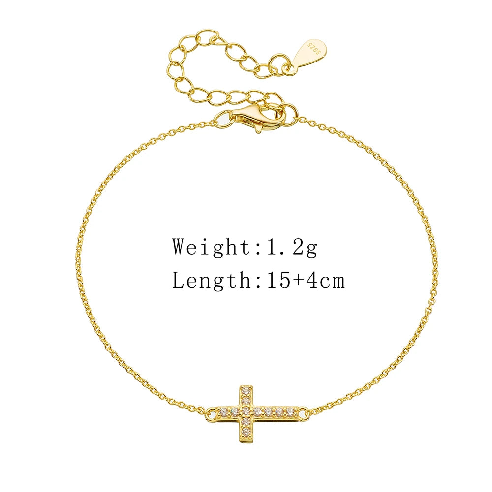 Peishang Wholesale Jewelry 925 Sterling Silver 14K Gold Plated Custom Factory Cz Zircon Cross Bracelet for Women - Image 7