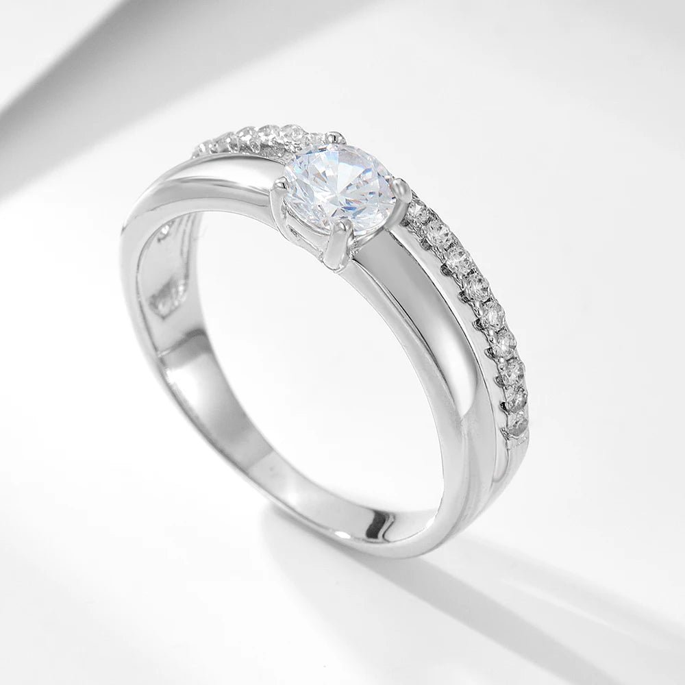 Jewelry 925 Sterling Silver 14K White Gold Plated Cz Zircon Double Layered Rings Engagement Ring for Perfect Wedding – Image 4