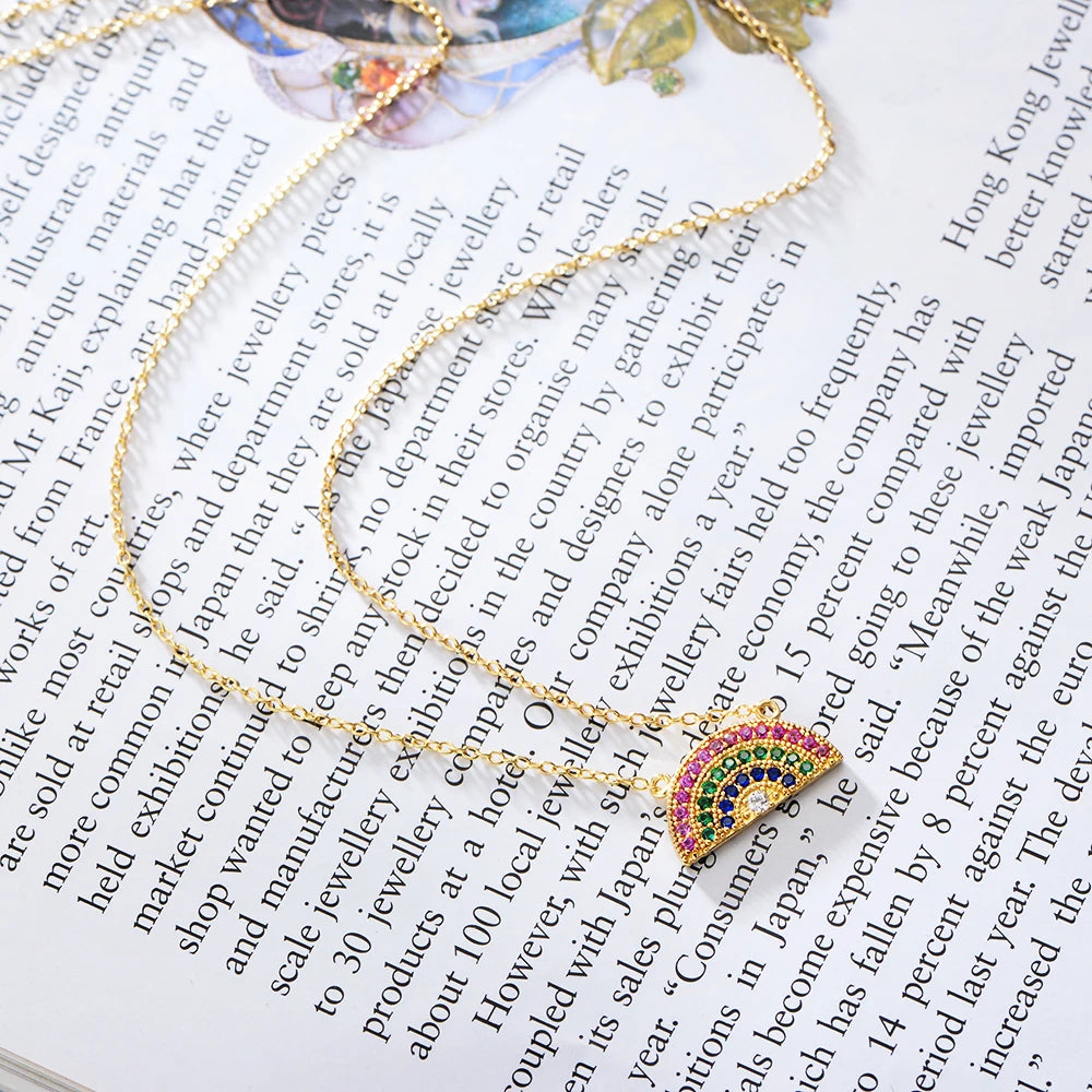 AN176 Peishang 925 Silver Gold Plating Jewelry Rainbow Color Cubic Zirconia Necklace for Children Women - Image 3