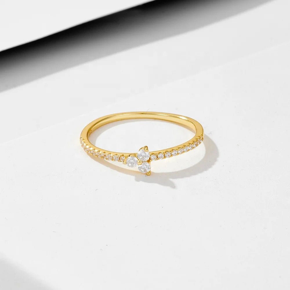 Luxury New Design High Quality 925 Sterling Silver Rings for Women CZ Three Stone Micro Paved Tennis Rings in 14k Gold Plated â Image 3