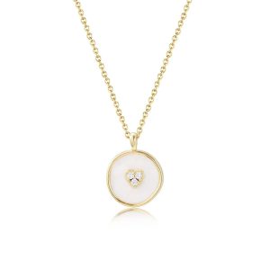 Factory Customized Trendy 14k Gold White Cz Round Enamel Name Plate Necklace Custom Jewelry Sterling Silver for Lady