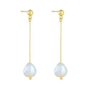 Peishang Wholesale Jewelry 925 Sterling Silver 14K Gold Plated Bead Long Tassel Simulated Drop Pearl Stud Earrings