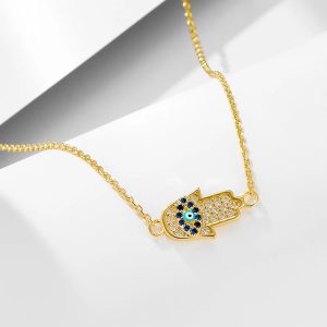 AN251  Peishang Wholesale Trendy Hamsa Necklace 925 Sterling Silver Necklace 14k Gold Plated Eye Necklace for Women