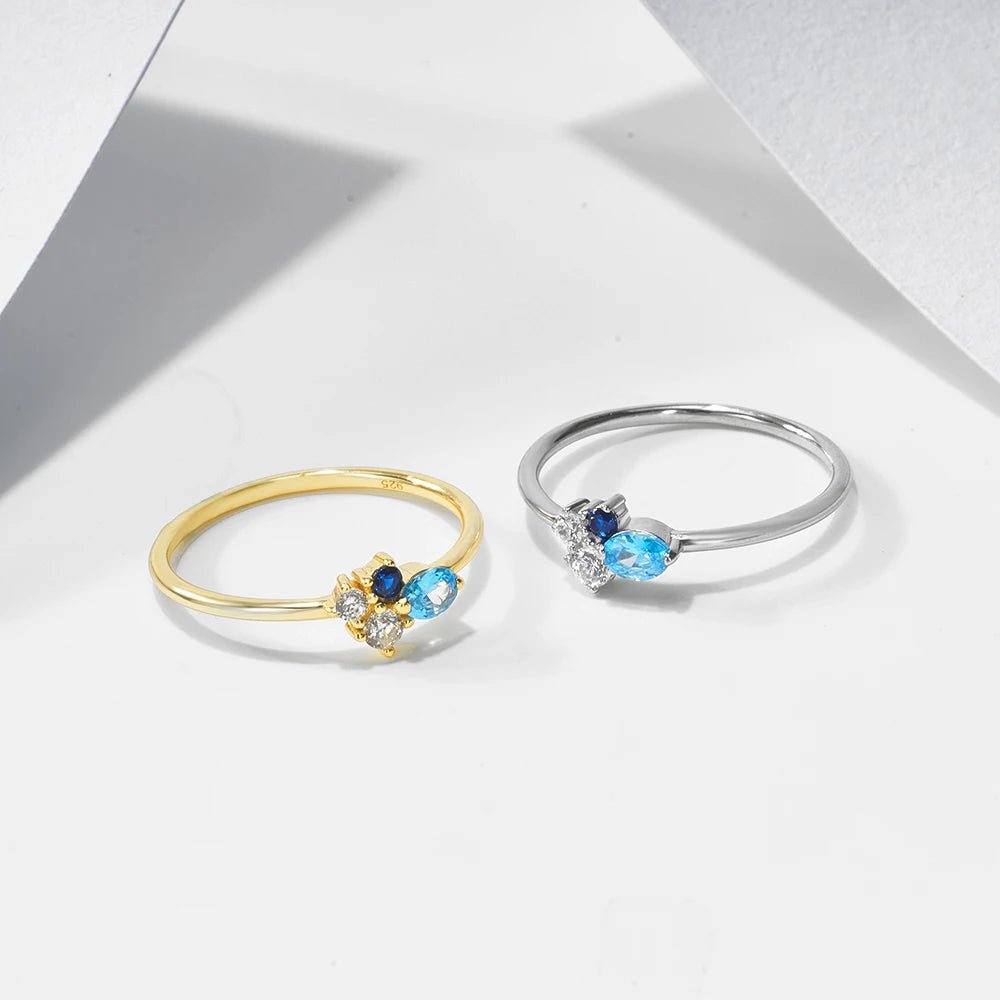 Peishang Custom Exquisite Jewelry 925 Sterling Silver Twist Ring Colored Tennis Stackable Rings Navy Mini Cluster - Image 6