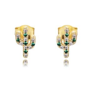 Cubic Zircon Cactus 18K Gold Plated 925 Tremella Women Silver Earrings Studs
