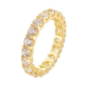 Peishang Wholesale Jewelry 925 Sterling Silver 14K Gold Plated Setting Full Eternity Cz Zircon Round Tennis Ring