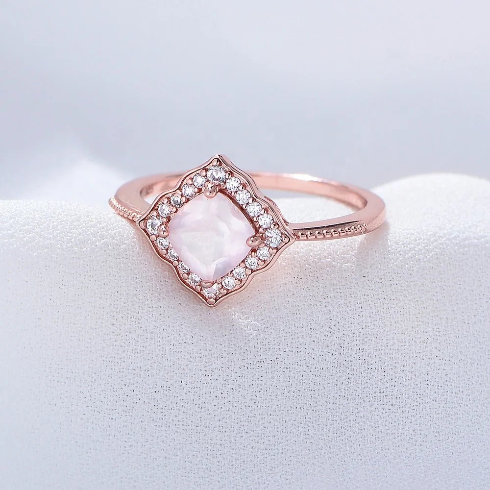 Manufacture Wholesale Female Gemstone Ring 925 Sterling Silver Rose Gold Plated CZ Natural Rose Quartz Wedding Engagement Ring â Image 3