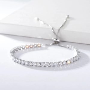 Luxury 2mm 3mm Hot Sale Shinny Adjustable Bracelet Rhodium Plated CZ Zircon Tennis Bracelet 925 Sterling Silver for Women Girls