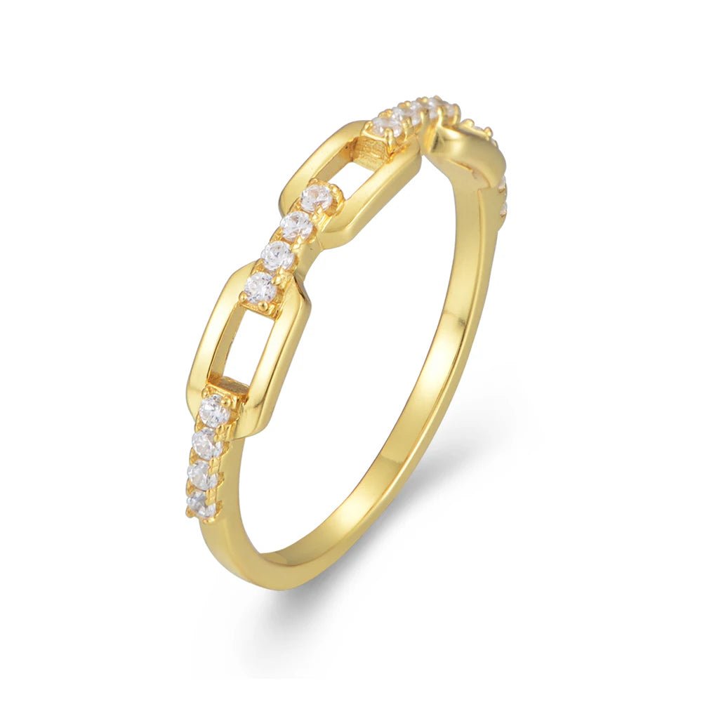 Pretty Fashion Creative Jewelry Dainty Gold Plated CZ Chain Ring