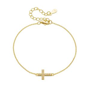 Peishang Wholesale Jewelry 925 Sterling Silver 14K Gold Plated Custom Factory Cz Zircon Cross Bracelet for Women