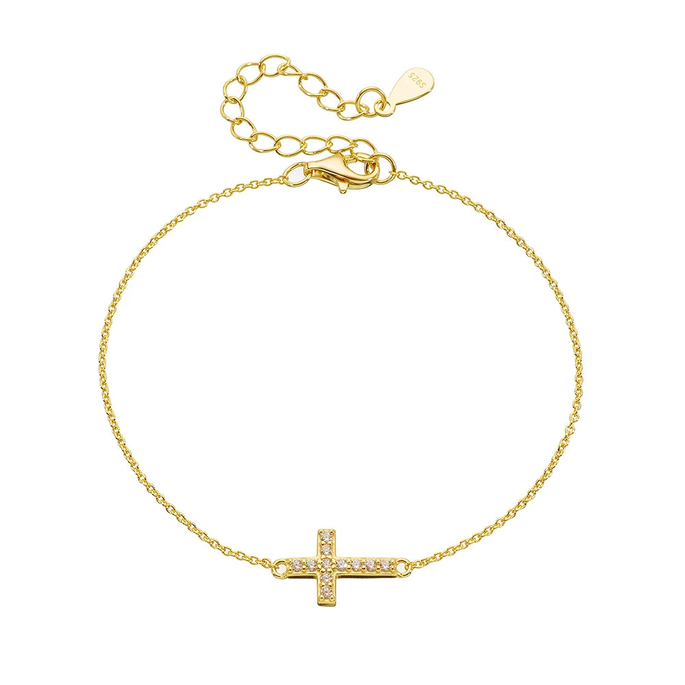 Peishang Wholesale Jewelry 925 Sterling Silver 14K Gold Plated Custom Factory Cz Zircon Cross Bracelet for Women