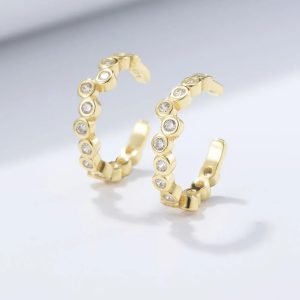 Findings Korean Eternity Huggies Psj 925 Sterling Silver 14k Gold Plated CZ Cubic Zirconia Cuff Earrings
