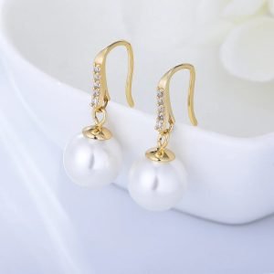 Classic Round Big Shell Pearl Hook Psj 925 Sterling Silver 14k Gold Plated Cubic Zircon Shell Pearl Drop Ball Earrings for Women