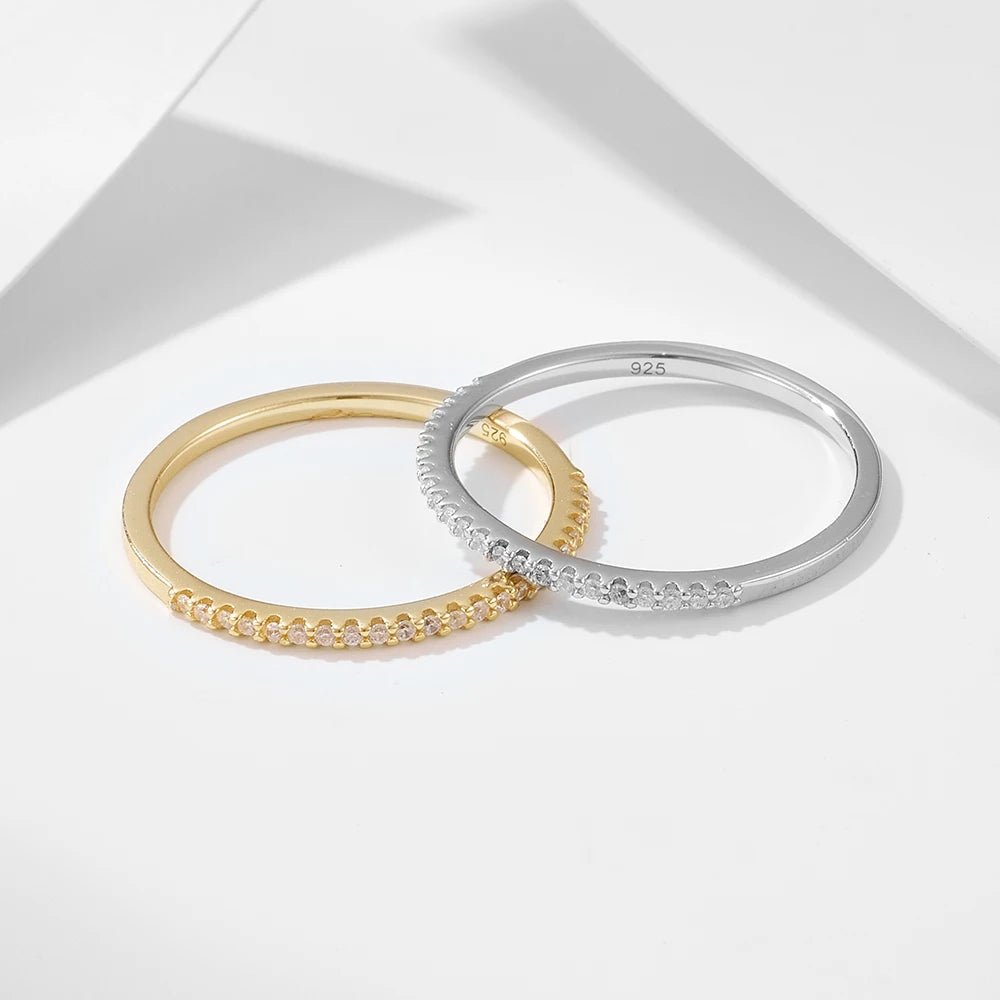 New Fancy Popular 925 Sterling Silver Gold Plated Wedding Band Cubic Zirconia Half Eternity Stackable Engagement Ring – Image 3