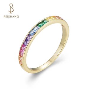 Anniversary Jewelry Eternity Ring Band Ring Rainbow Gold 925 Sterling Silver Cubic Zirconia Trendy Plated Multi Colors Opp Bag