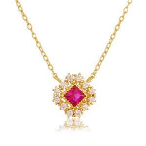 Vintage Chain Necklace Ruby Stone 14k Gold Rhodium Plated 925 Cz Necklace for Women