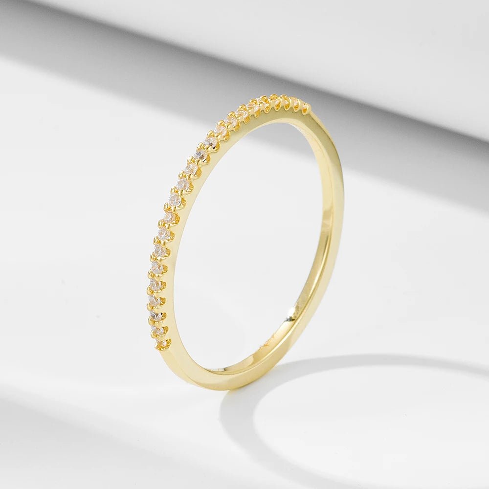 New Fancy Popular 925 Sterling Silver Gold Plated Wedding Band Cubic Zirconia Half Eternity Stackable Engagement Ring – Image 2