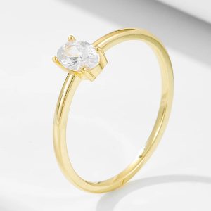 Custom Design Stacking Silver Ring for Women With Zicon Diamond Engagement Ring and 18k Gold Jewelry