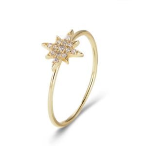 Peishang Silver 925 Jewelry Small Star Yellow Gold Pave Cubic Zirconia Rings