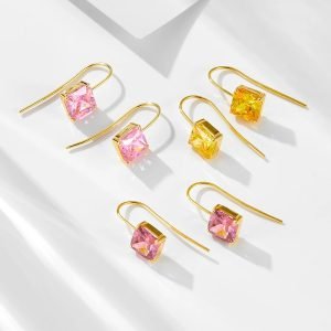 French New 925 Sterling Silver Citrine Zircon Elegant Jewlery Rose Quartz pink Ear Hook Female Niche Morganite Colorful Earrings