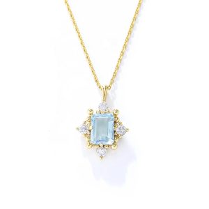 2024 Popular Style Luxurious Crystal Stone Wedding Topaz Blue Pendant Necklaces