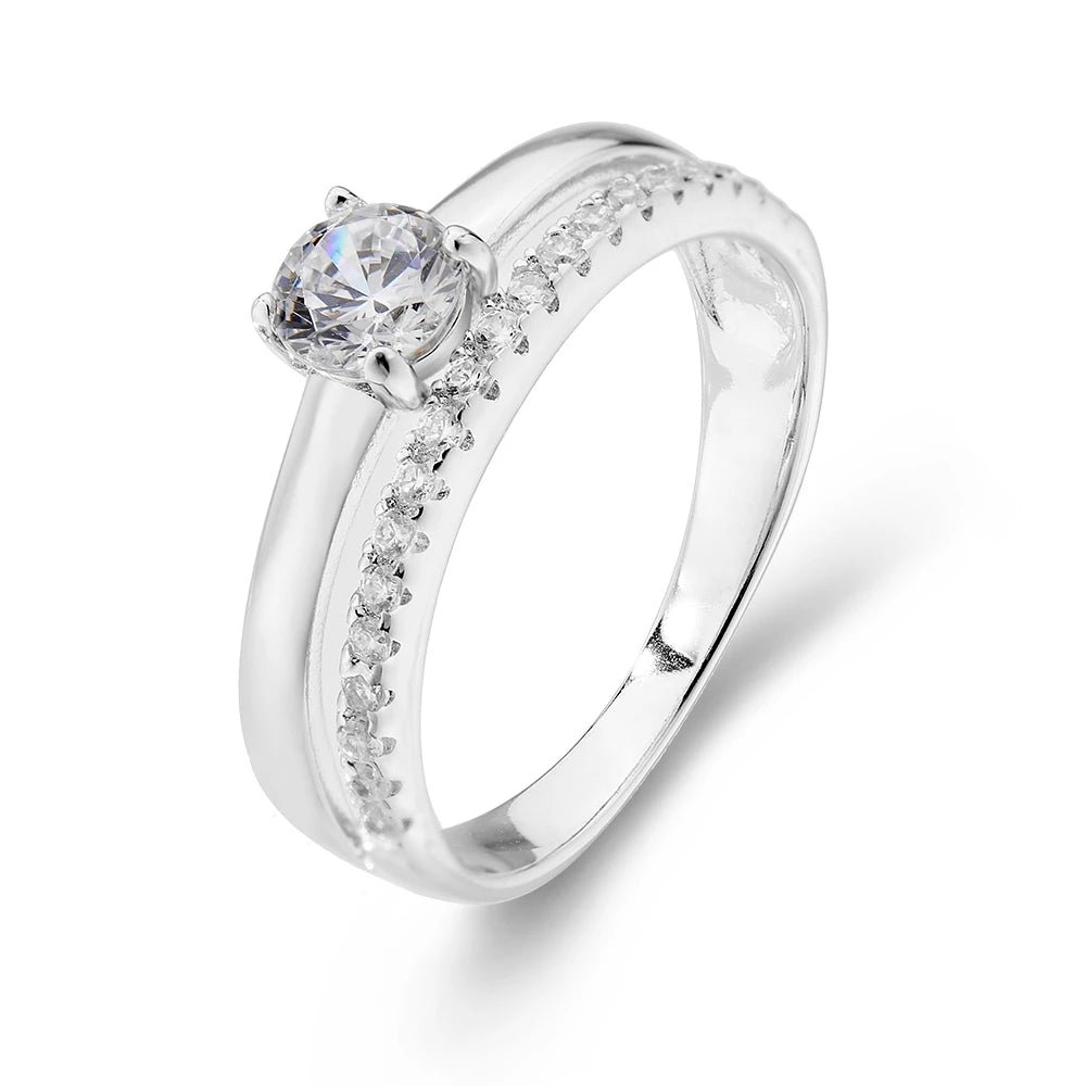 Jewelry 925 Sterling Silver 14K White Gold Plated Cz Zircon Double Layered Rings Engagement Ring for Perfect Wedding – Image 7