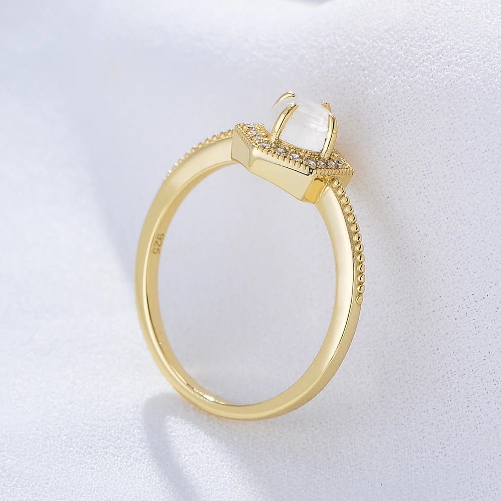 Trendy Hexagon Blue Moonstone Jewelry Psj S925 Sterling Silver 14k Gold Plated CZ Zircon Gemstone Rings for Women Girls â Image 6