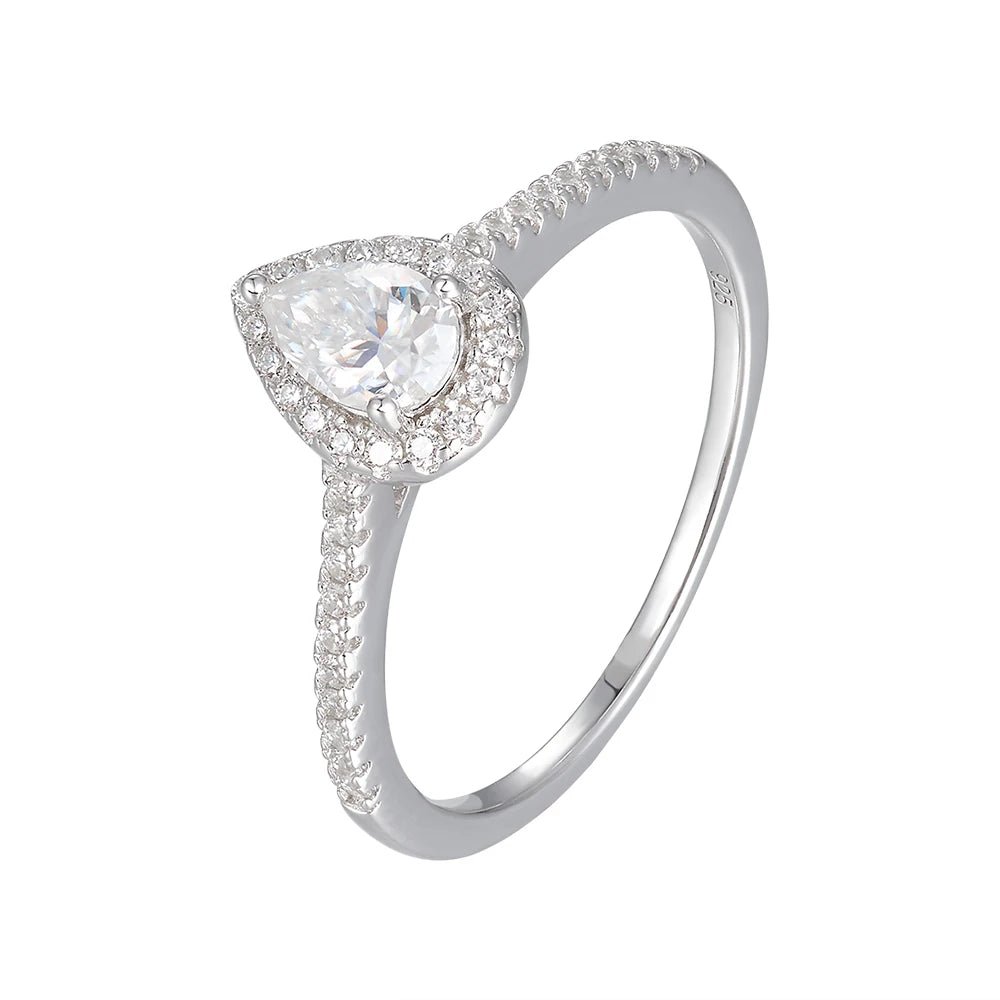 Peishang Wholesale Jewelry 925 Sterling Silver Rhodium Plated Geometric Drop Shape Teardrop Moissanite Ring for Women Wedding