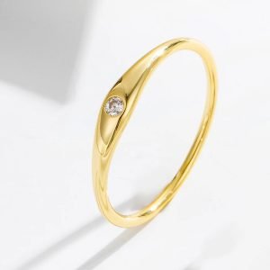 Simple Fashion Sterling Silver 925 Jewellery Ring Fine Rings Plain Single Zircon Finger Rings Jewelry Women Gold Plated