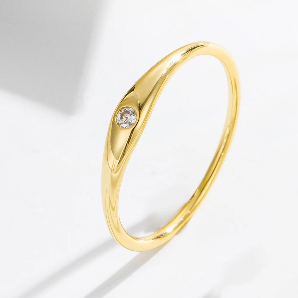 Simple Fashion Sterling Silver 925 Jewellery Ring Fine Rings Plain Single Zircon Finger Rings Jewelry Women Gold Plated