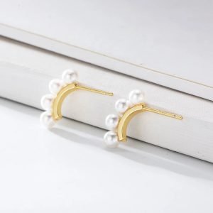 Peishang Jewelry Fashion 925 Sterling Silver Jewelry and Trend Girl Gold Plated Pearl Earrings