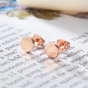 Custom Jewelry Minimalist Style Rose Gold Color Round Initial Disc Stud Earrings Simple Earrings Stud for Women Ladies