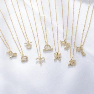 925 Sterling Silver Gold Plated Minimalist Sign Jewelry Plated 12 Horoscope Pendant  Zodiac Necklaces  for Women Girl