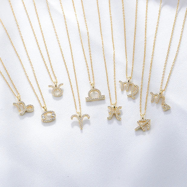 925 Sterling Silver Gold Plated Minimalist Sign Jewelry Plated 12 Horoscope Pendant Zodiac Necklaces for Women Girl