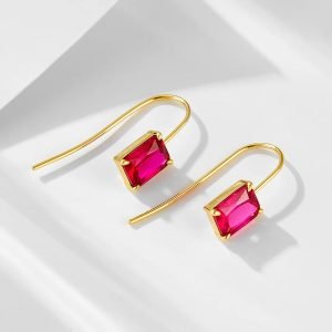 KSE238 Trendy Earrings Peridot Green Garnet Red Zircon Jewelry 14K Gold Plated 925 Sterling Silver Hooks  Earrings for Women