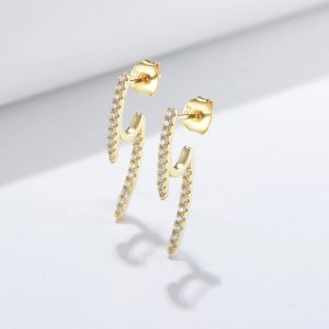 Western Minimalist bar Jewelry Psj S 925 Sterling Silver 14k Gold Plated Bling Cubic Zirconia Stud Earrings for Girls