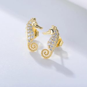 Wholesale High Quality Sterling Silver 925 Clear CZ Stud Hippocampus Earring