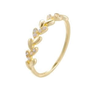 Exquisite Leaf Wheat Ear Zircon Ring Interlaced Zircon Silver Wheat Ear 925 Sterling Silver Gold Plated Ring