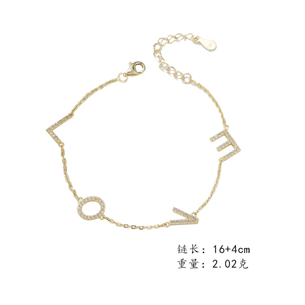 PEISHANG Original Design S925 Sterling Silver Zircon LOVE Letters Bracelet Fashion Alphabet Silver 925 Jewelry Bracelet - Image 6