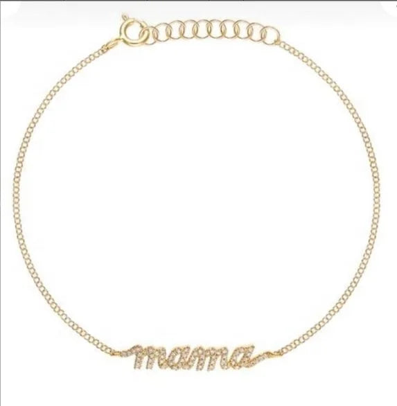 Dainty 925 Sterling Silver 14K Gold Plated Delicate Pave Zircon CZ Letters MAMA Bracelet Jewelry for Mother's Gift Wholesale