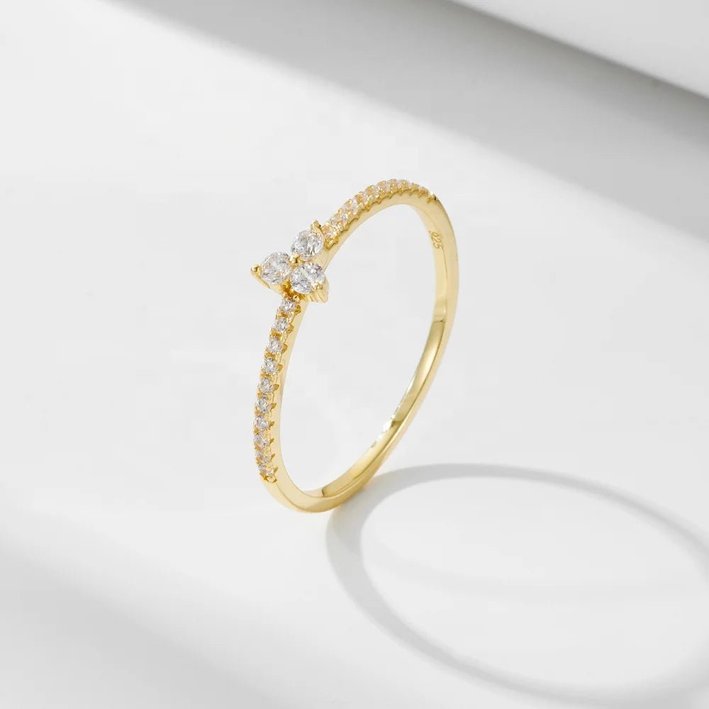 Luxury New Design High Quality 925 Sterling Silver Rings for Women CZ Three Stone Micro Paved Tennis Rings in 14k Gold Plated â Image 4