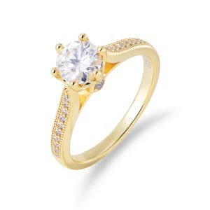 High Quality Squillare Bridal Engagement S925 Sterling Silver 14K Gold Plated Cubic Zircon Round Wedding Bands Rings for Women