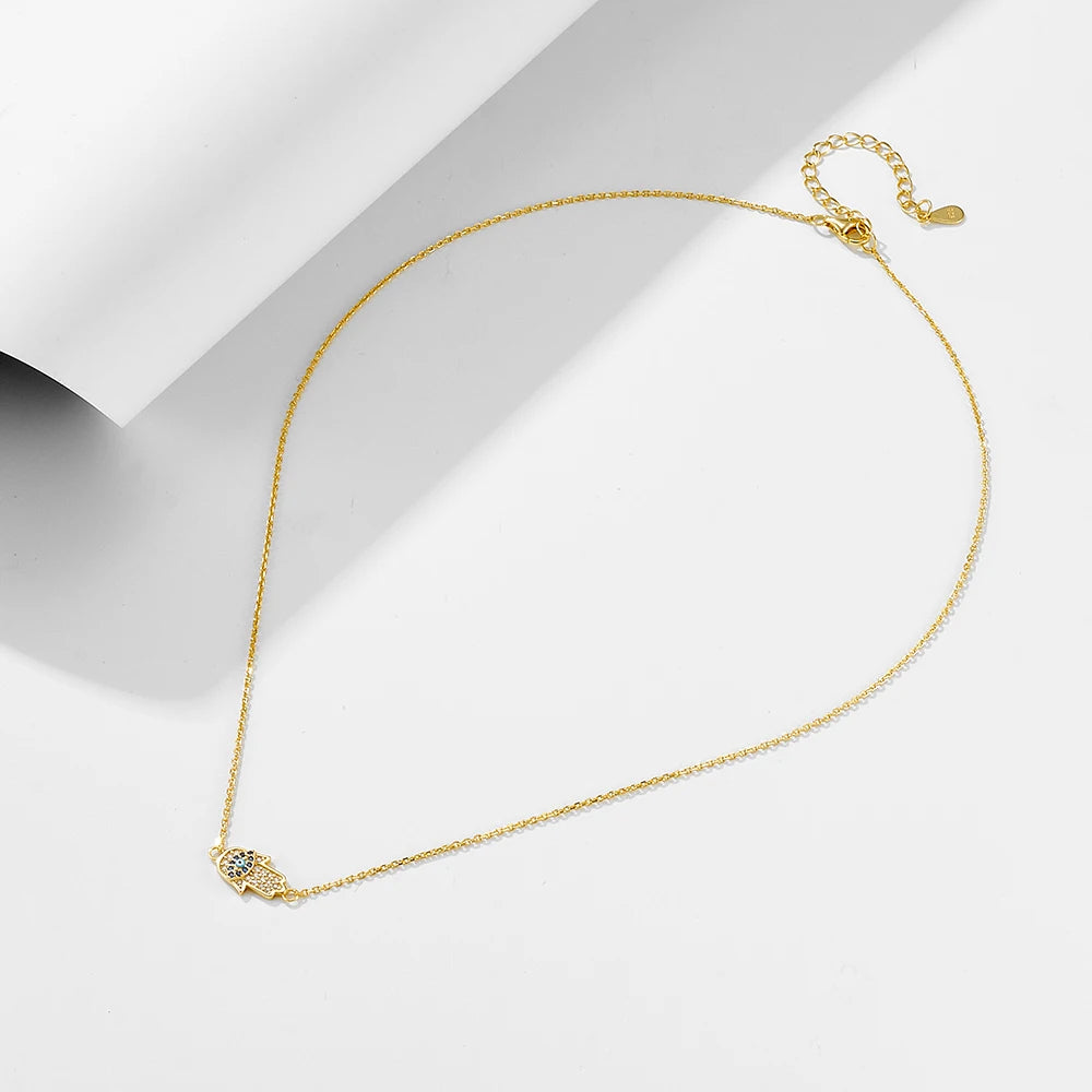 AN251 Peishang Wholesale Trendy Hamsa Necklace 925 Sterling Silver Necklace 14k Gold Plated Eye Necklace for Women - Image 4