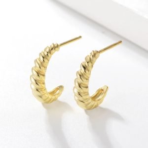 New Design 925 Gold Plated Circle Twisted Cuff Earrings Irregular Lightweight Chunky Open Hoops