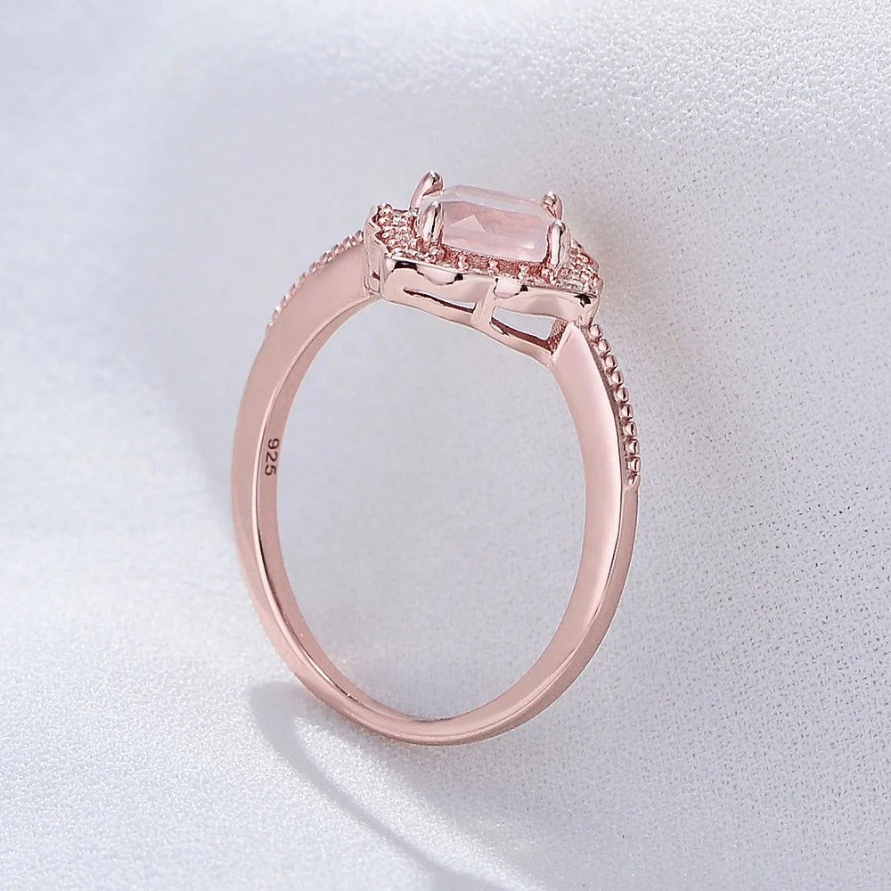 Manufacture Wholesale Female Gemstone Ring 925 Sterling Silver Rose Gold Plated CZ Natural Rose Quartz Wedding Engagement Ring â Image 4