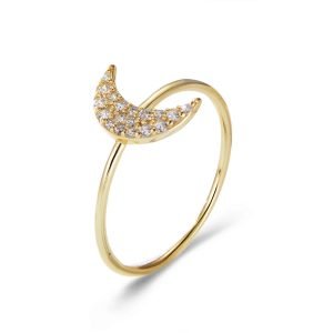 Peishang 925 Sterling Silver Gold Plated Moon Cute Simple Ring Wholesale Women Girl Jewelry